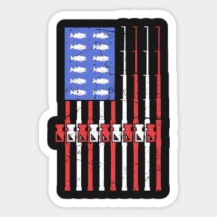 Bass Fishing American Flag Sticker